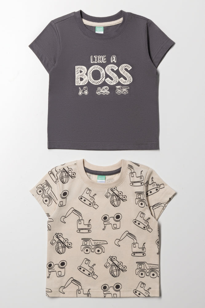 2 Pack Like A Boss T-Shirts Grey And Natural