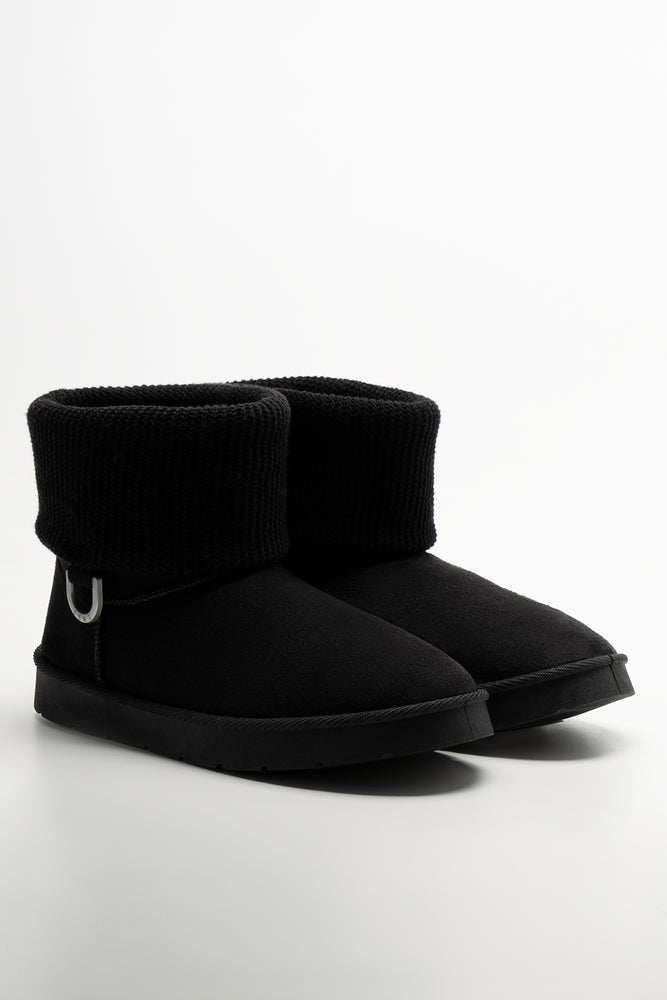 Knit Collar Boots Black