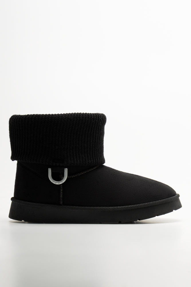 Knit Collar Boots Black