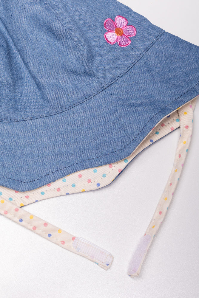 Denim Dots Reversible Hat Blue