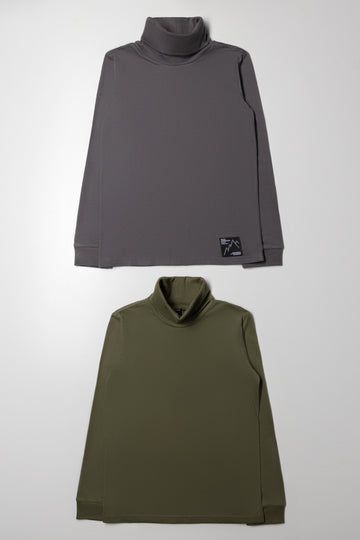 2 Pack Long Sleeve Polonecks Dark Grey And Green