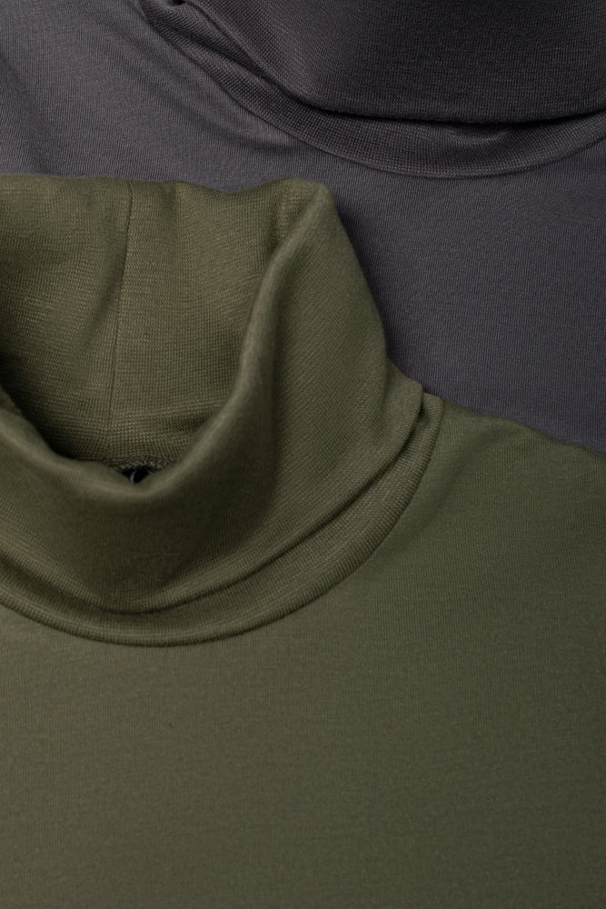 2 Pack Long Sleeve Polonecks Dark Grey And Green (1)