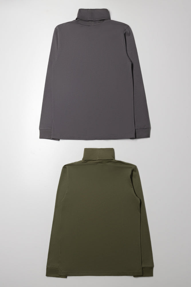 2 Pack Long Sleeve Polonecks Dark Grey And Green (3)