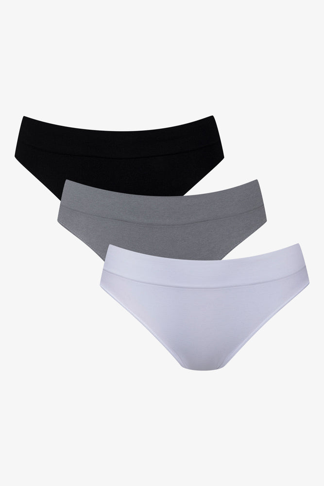 3 Pack Seam-Free Bikini Black, Grey And White