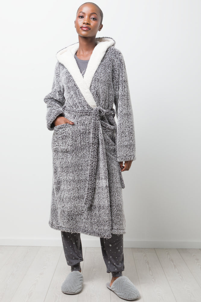 Hooded Sherpa Gown Grey