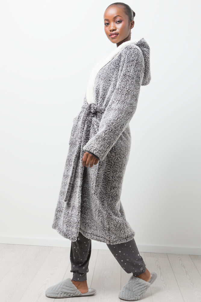 Hooded Sherpa Gown Grey (1)