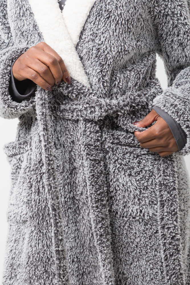 Hooded Sherpa Gown Grey (3)