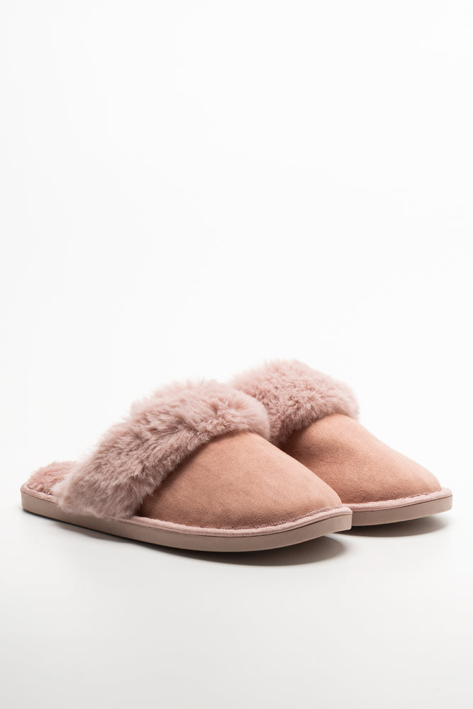Fur Trim Slippers Pink