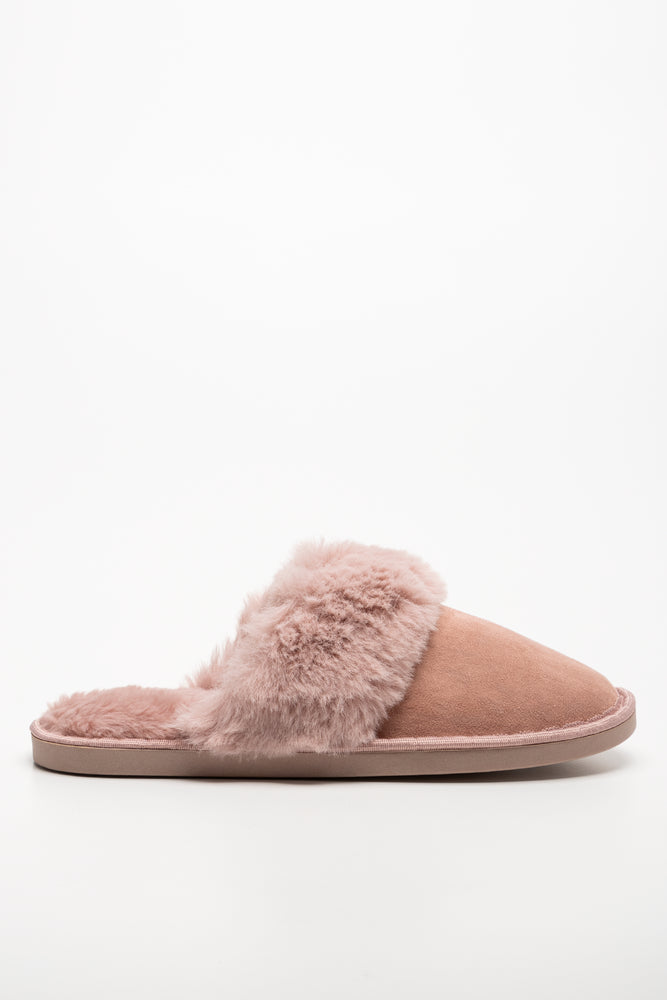 Fur Trim Slippers Pink (1)