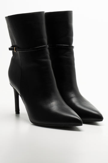 Croc Trim Stiletto Boots Black