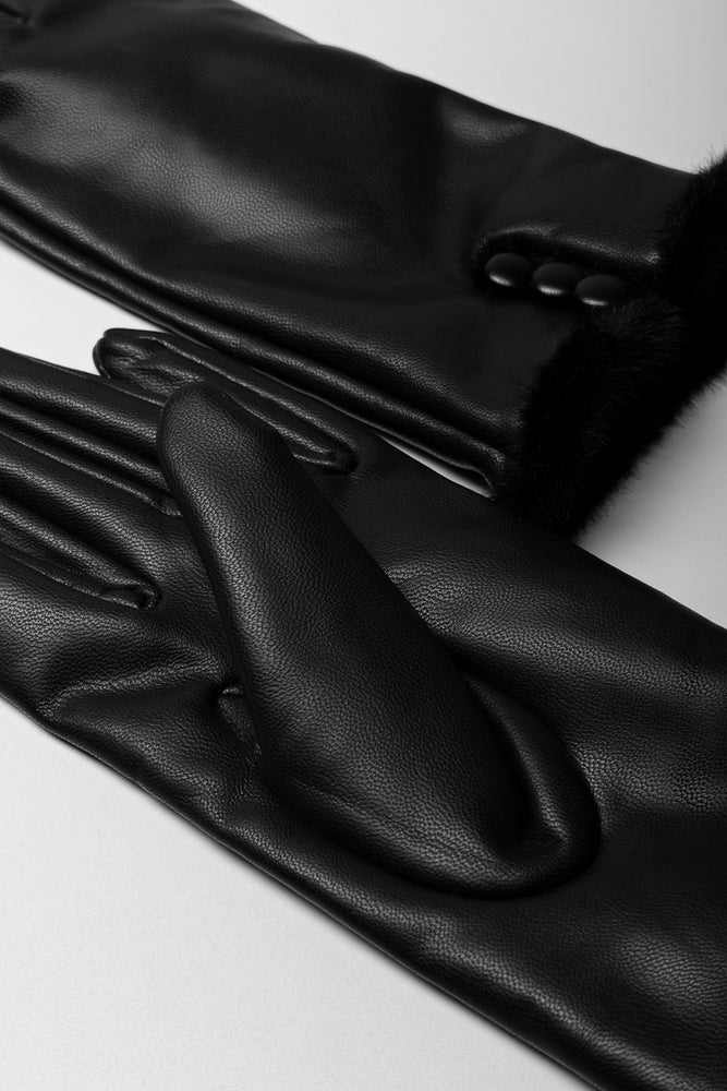 Gloves With Fur And Button Detail Black