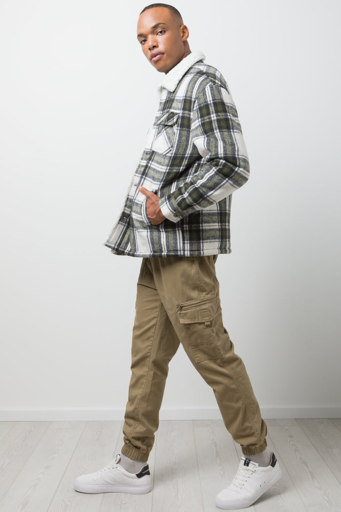 Check Sherpa Lined Shacket Cream