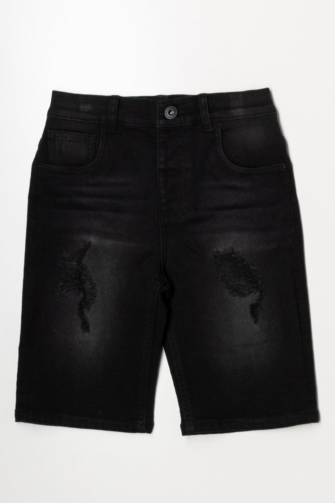 Ripped Denim Shorts Black