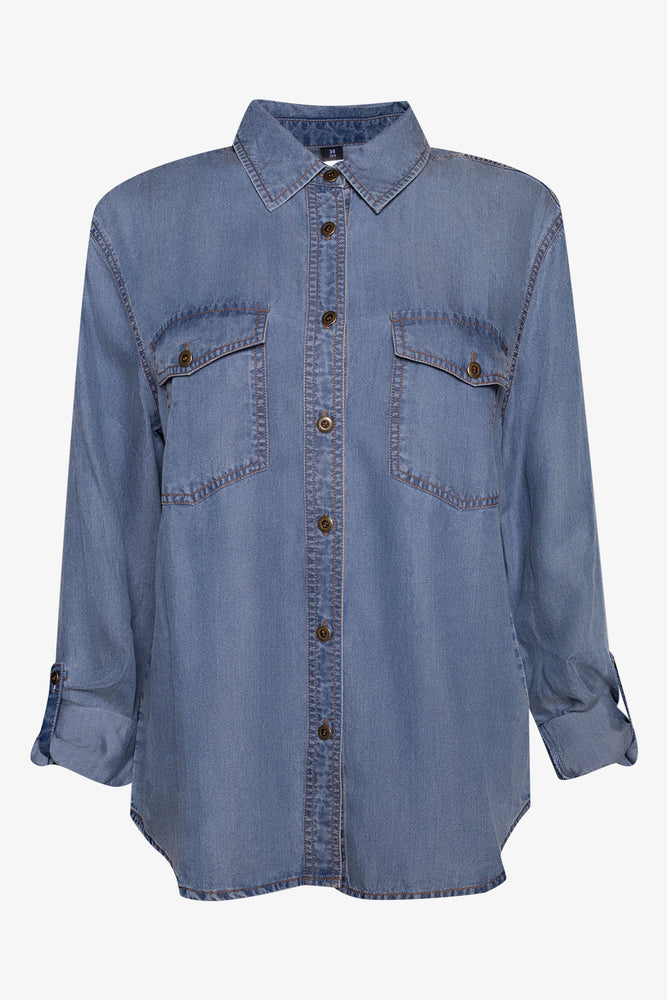Long Sleeve Denim Shirt Blue
