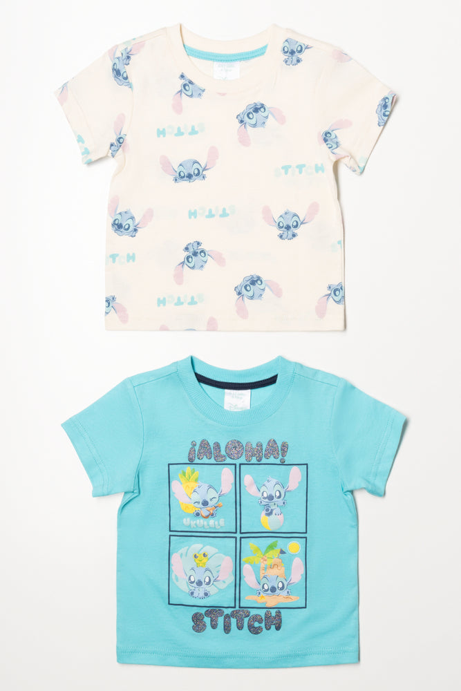 Lilo And Stitch 2 Pack T-Shirts Cream And Blue