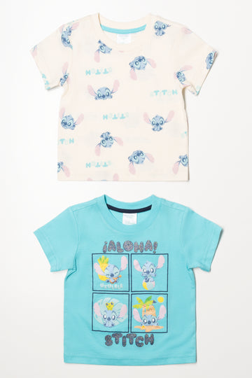 Lilo And Stitch 2 Pack T-Shirts Cream And Blue
