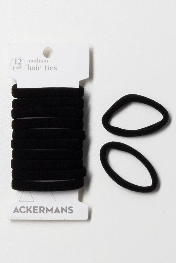 12 Pack Medium Hair Rings Black