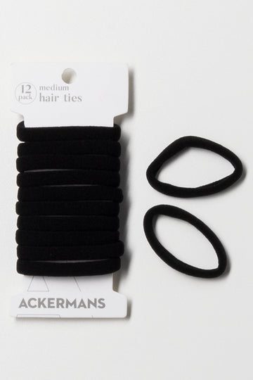 12 Pack Medium Hair Rings Black