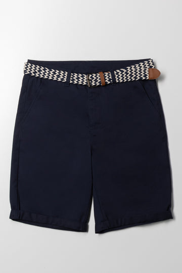 Belted Chino Shorts Navy