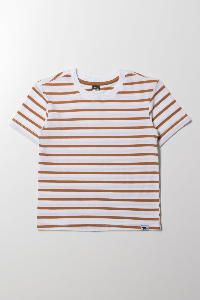 Short Sleeve Stripe T-Shirt White And Brown