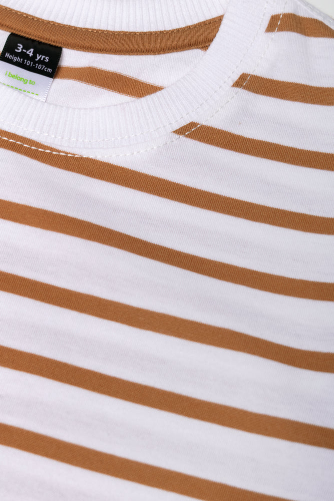 Short Sleeve Stripe T-Shirt White And Brown