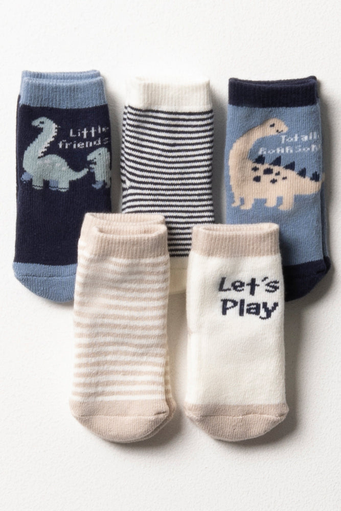 5 Pack Dinosaur Socks Navy And Natural