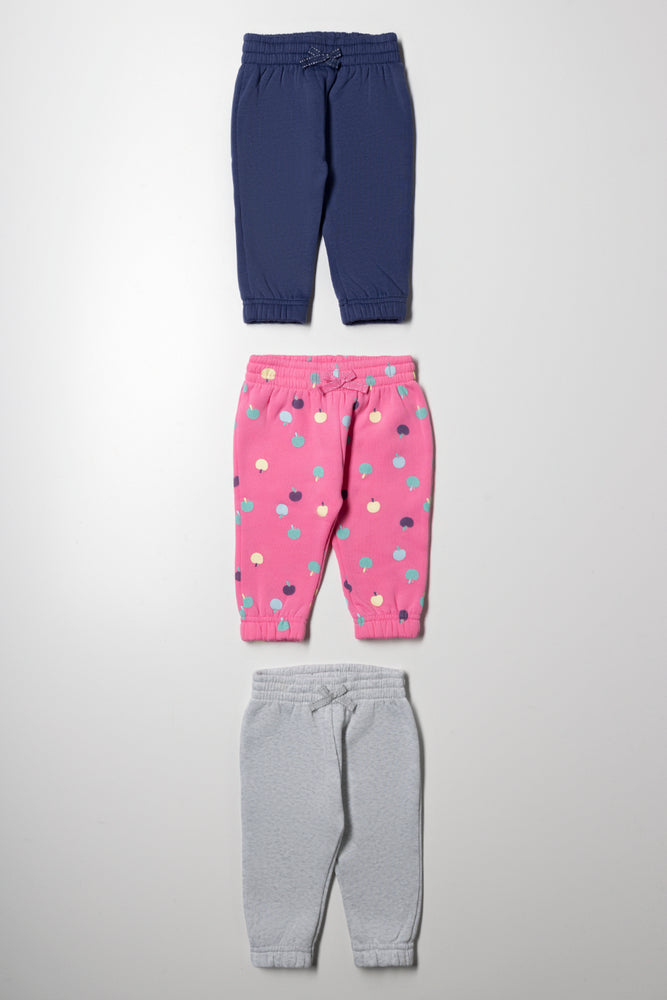 3 Pack Trackpants Navy, Pink And Grey