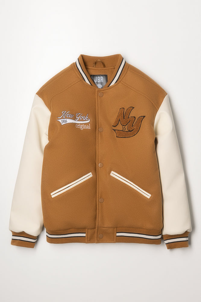Melton Baseball Jacket Brown