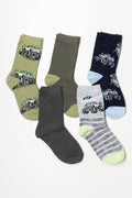 5 Pack Socks Green, Grey And Navy