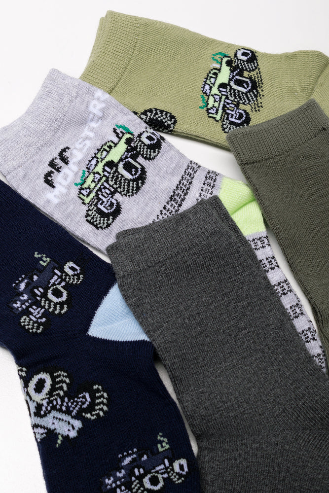 5 Pack Socks Green, Grey And Navy