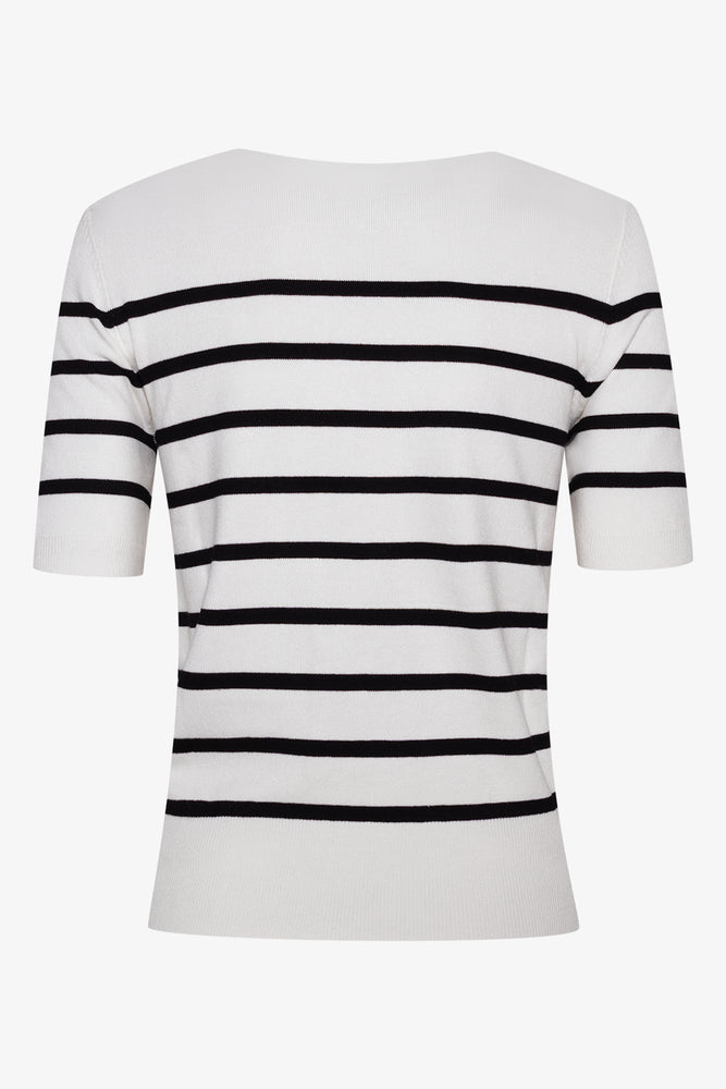 Ballerina Sleeve Striped Crew Neck Top Black And White