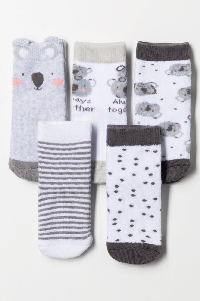5 Pack Koala Socks Grey