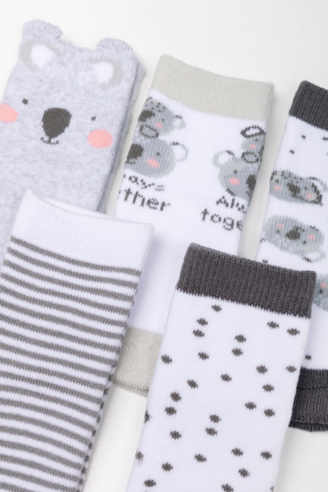 5 Pack Koala Socks Grey