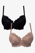 Plus Size 2 Pack Lace Balconette Bras Black And Natural