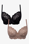 Plus Size 2 Pack Non Padded Underwire Lace Bra Black And Natural