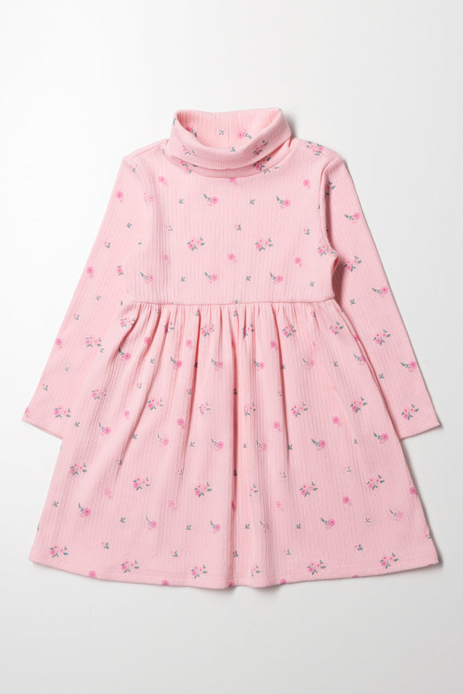 Floral Poloneck Dress Pink