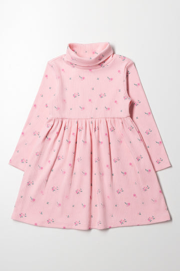 Floral Poloneck Dress Pink