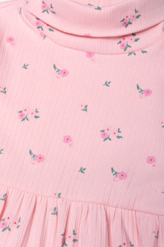 Floral Poloneck Dress Pink (1)