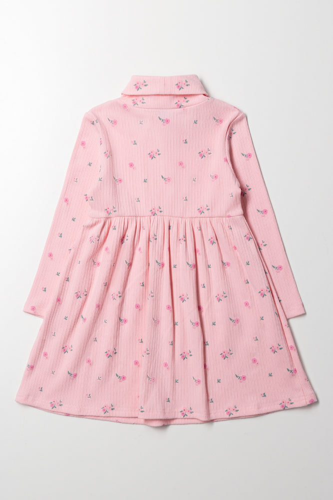 Floral Poloneck Dress Pink (2)