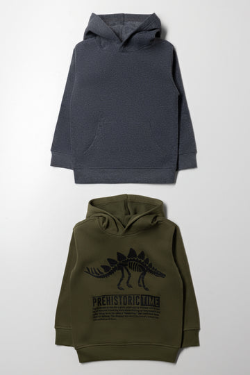 2 Pack Hoodies Dark Green And Dark Grey
