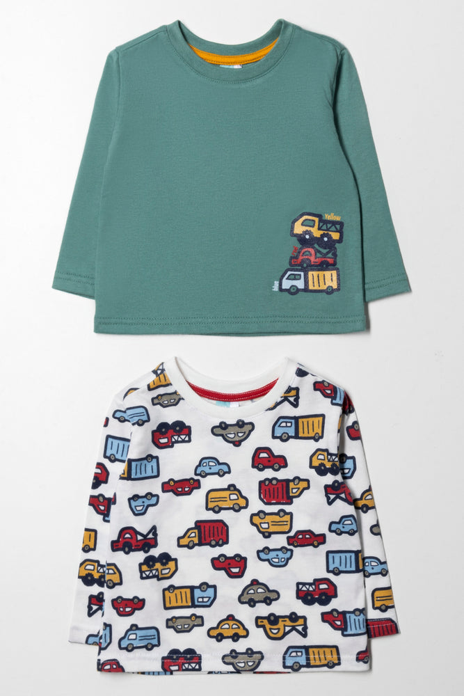 2 Pack T-Shirts Green And Cream