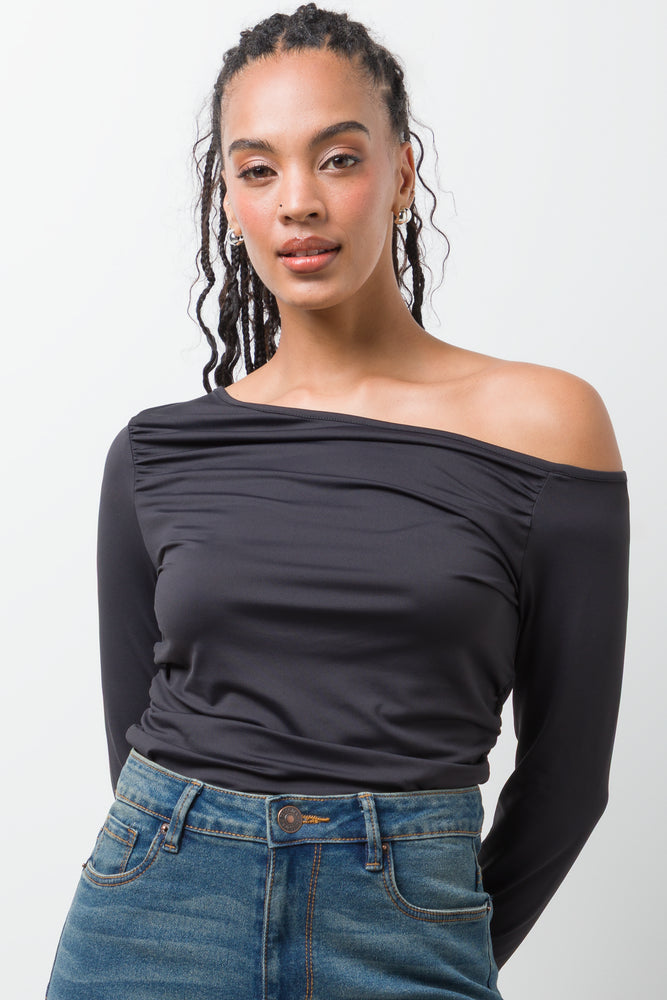 Ruched Long Sleeve Top Black