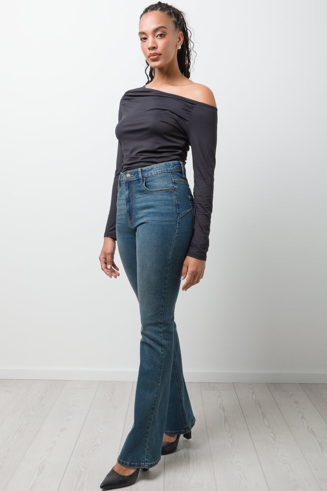 Ruched Long Sleeve Top Black