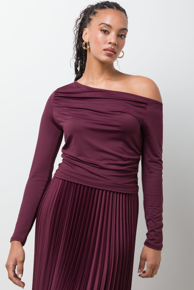 Ruched Long Sleeve Top Burgundy