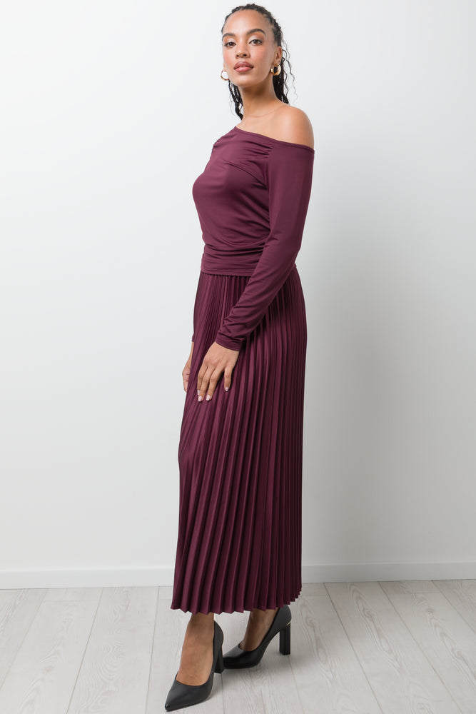 Ruched Long Sleeve Top Burgundy