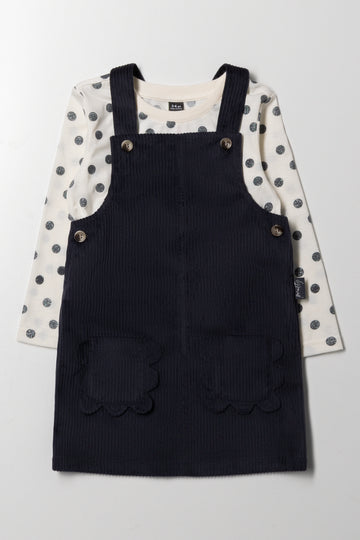 Spot Pinafore Set Black