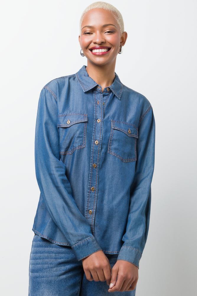 Denim Long Sleeve Shirt Blue