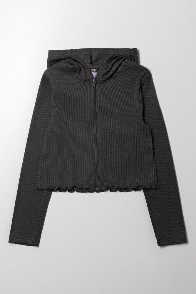 Hooded Zip Through Tracktop Dark Grey