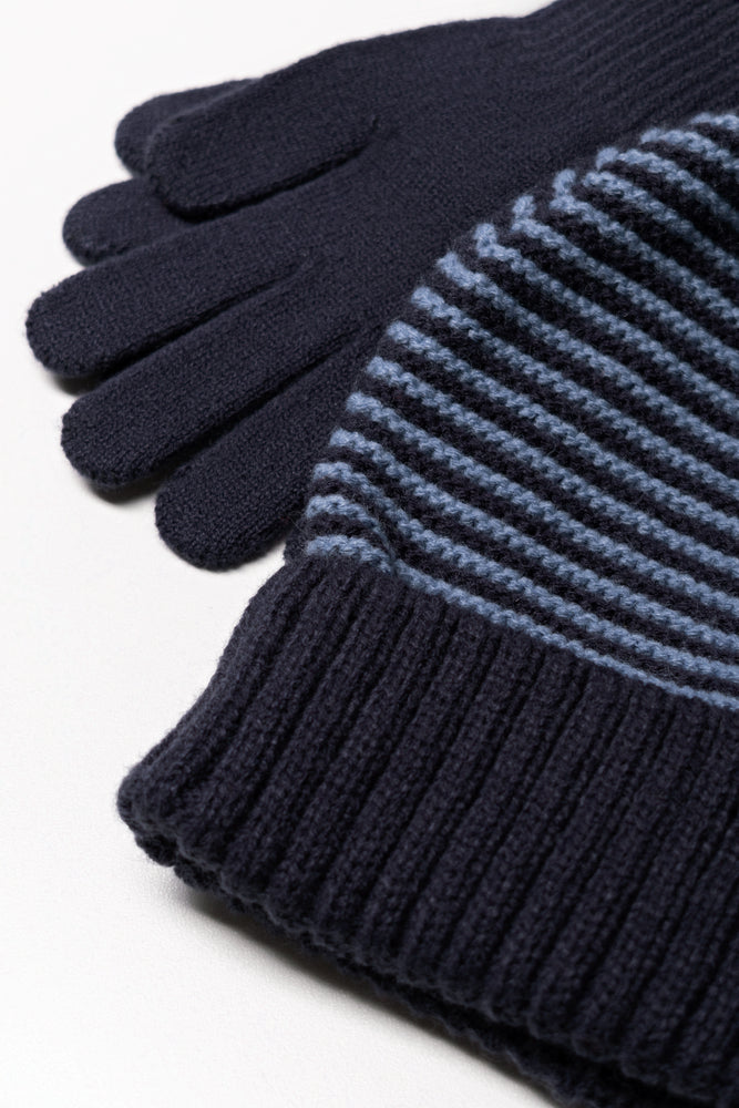 Stripe Beanie And Gloves Set Navy