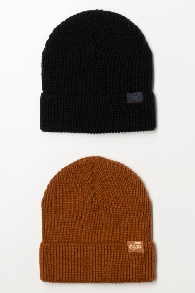 2 Pack Beanies Brown And Black